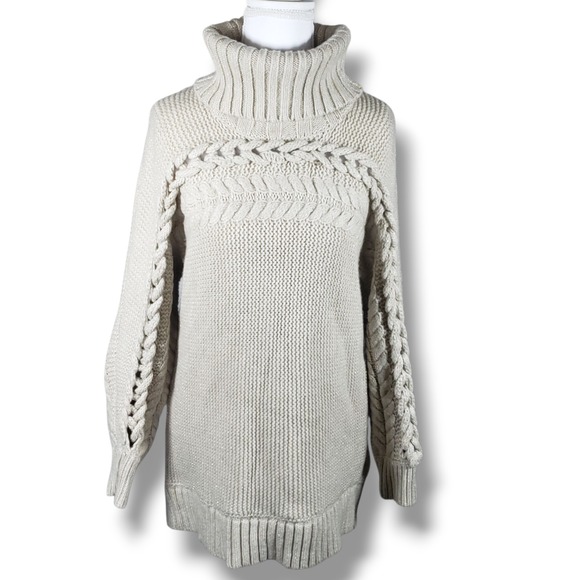 Simply Vera S Oversized Chunky Knit Cottagecore Cable Turtleneck Sweater - Picture 2 of 8